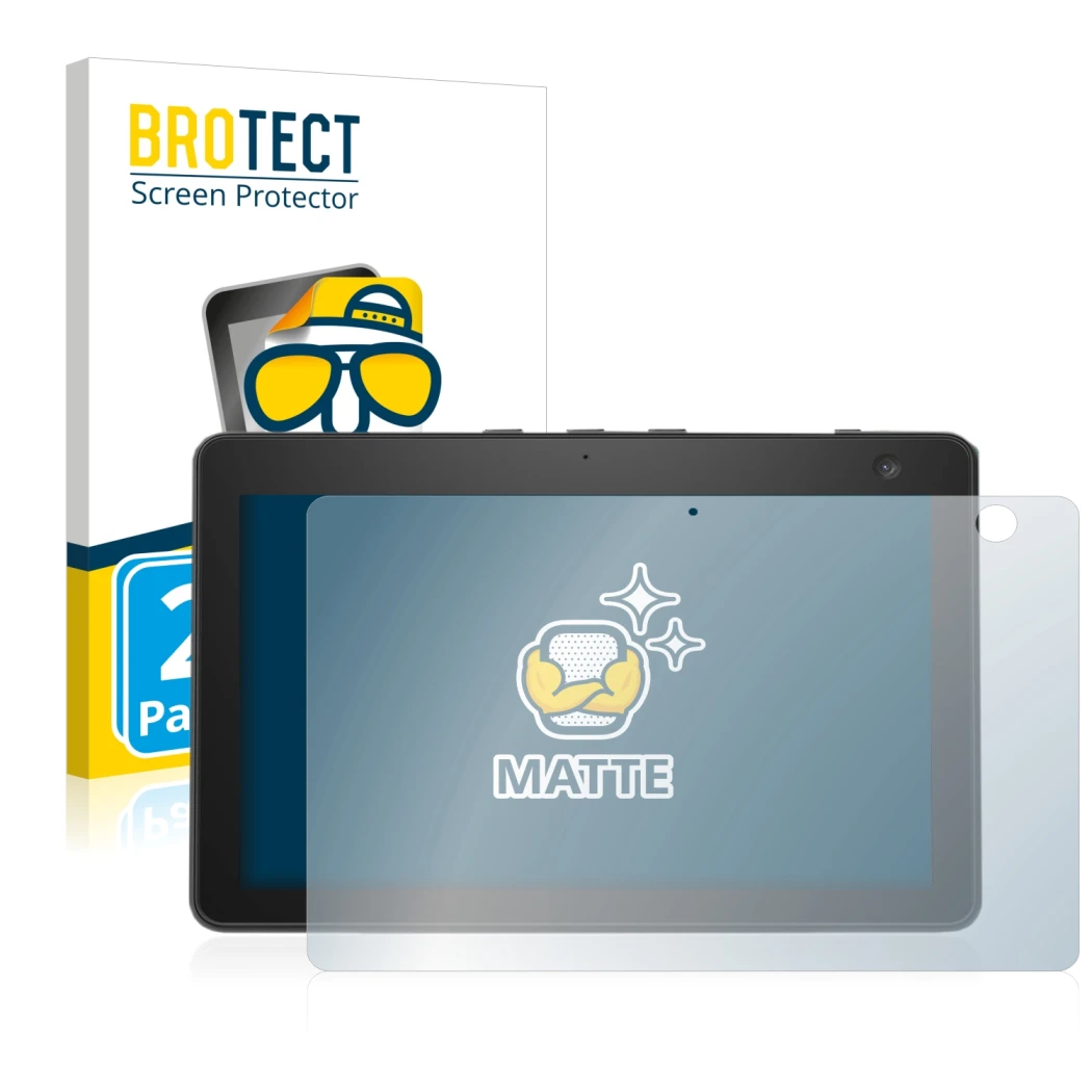 Front side of a product packaging with the brand logo BROTECT. Next to it is the device Amazon Echo Show 10 (3th Gen.) shown w