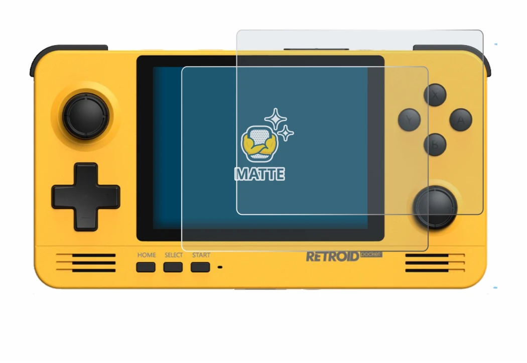 Image of the device Retroid Pocket 2 with a wide variety of screen protectors.