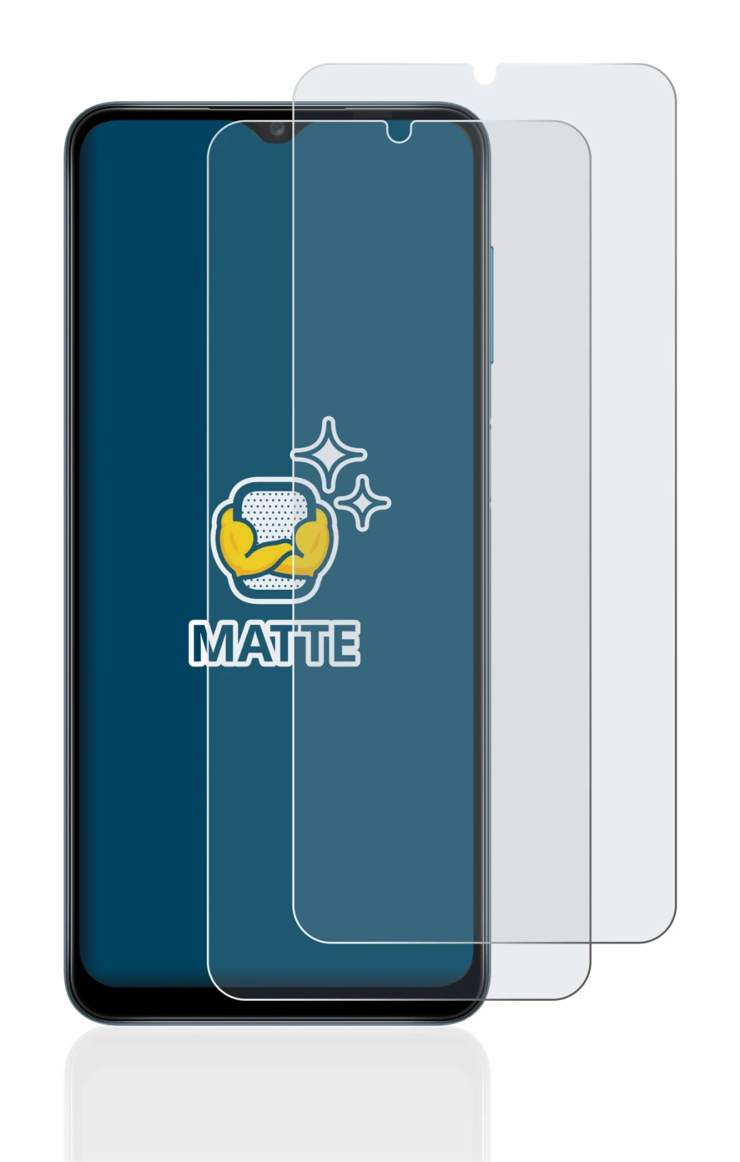 Image of the device Samsung Galaxy A12 with a wide variety of screen protectors.