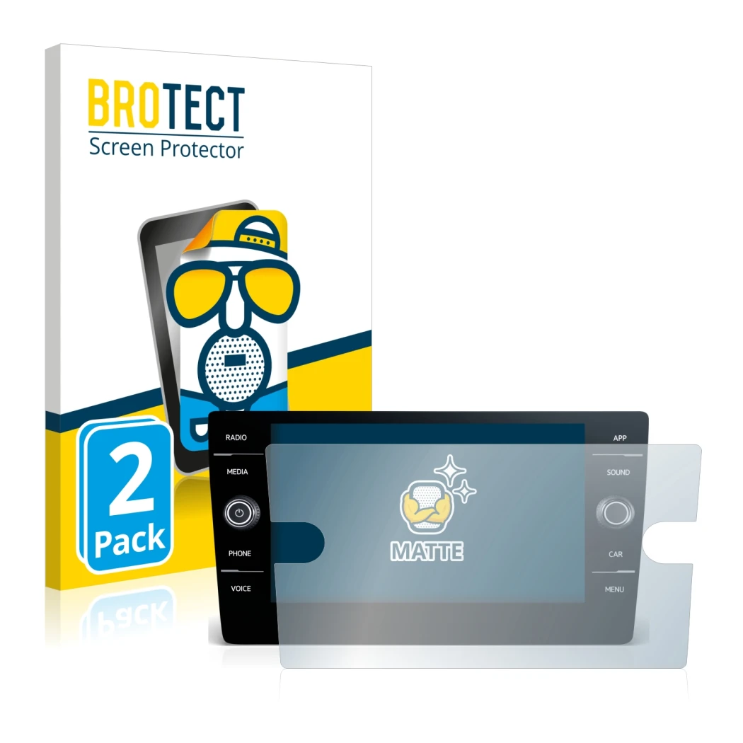 Front side of a product packaging with the brand logo BROTECT. Next to it is the device Volkswagen Tiguan R-Line TDI 2020 Disc