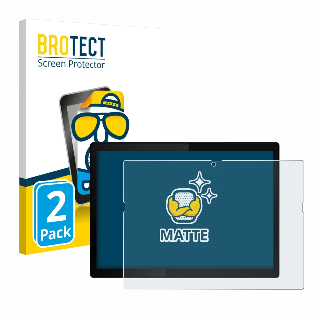 Front side of a product packaging with the brand logo BROTECT. Next to it is the device Lenovo ThinkPad X12 Gen 1 shown with t