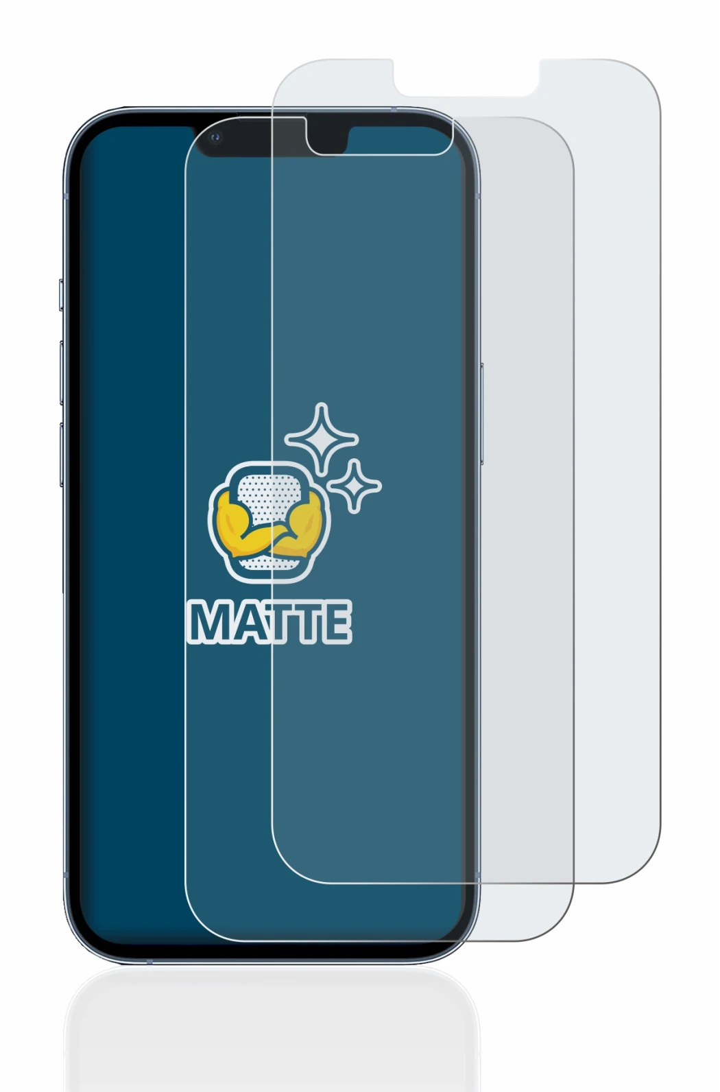 Image of the device Apple iPhone 13 Pro with a wide variety of screen protectors.