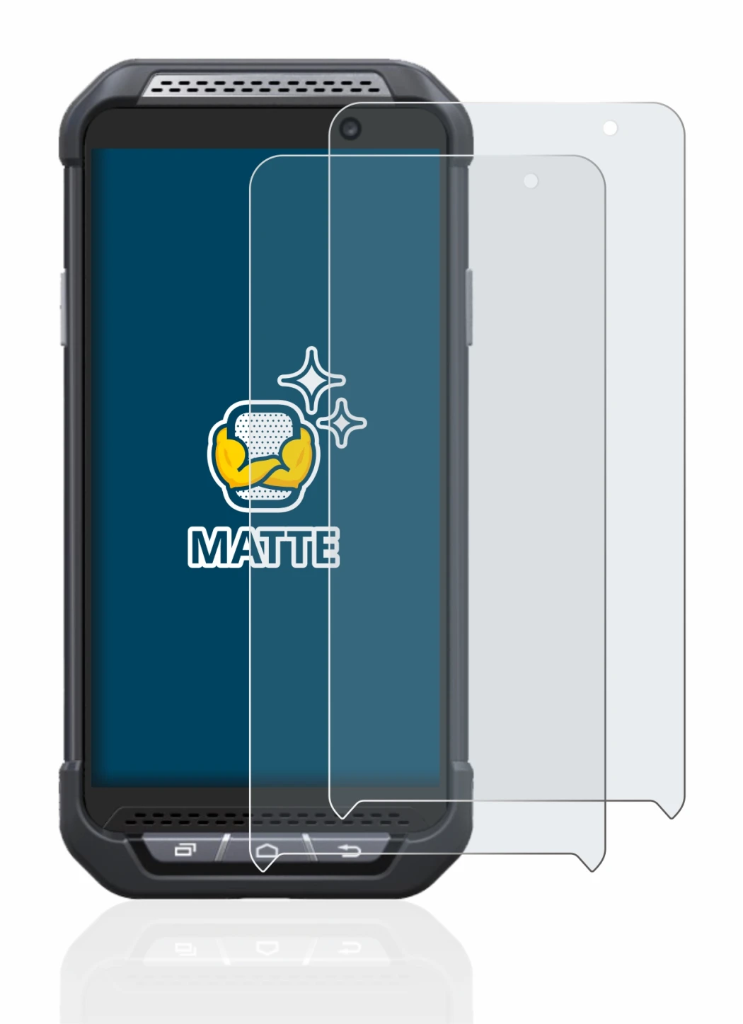 Image of the device Point Mobile PM85 with a wide variety of screen protectors.
