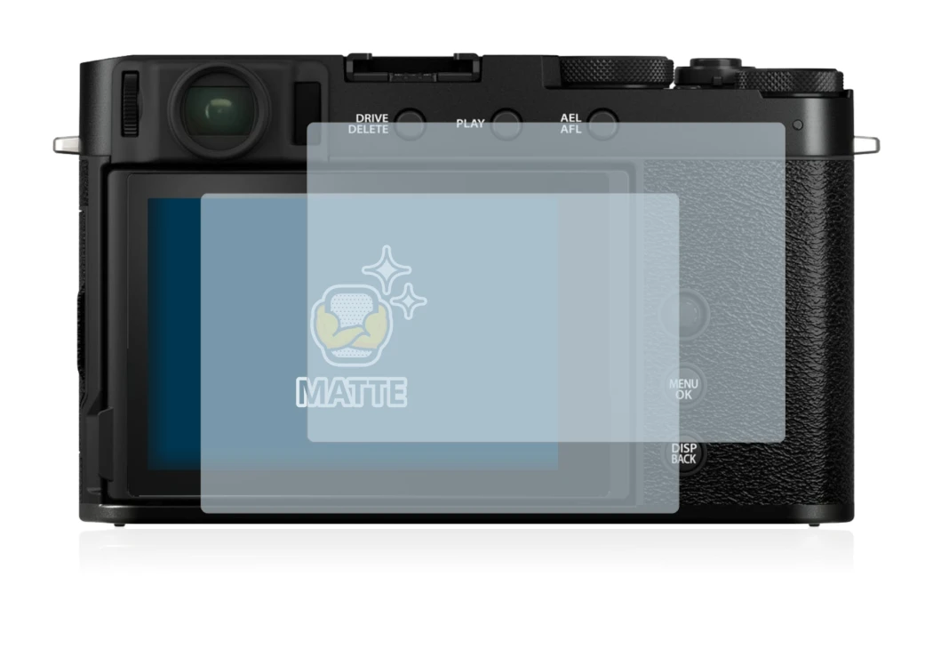 Image of the device Fujifilm X-E4 with a wide variety of screen protectors.