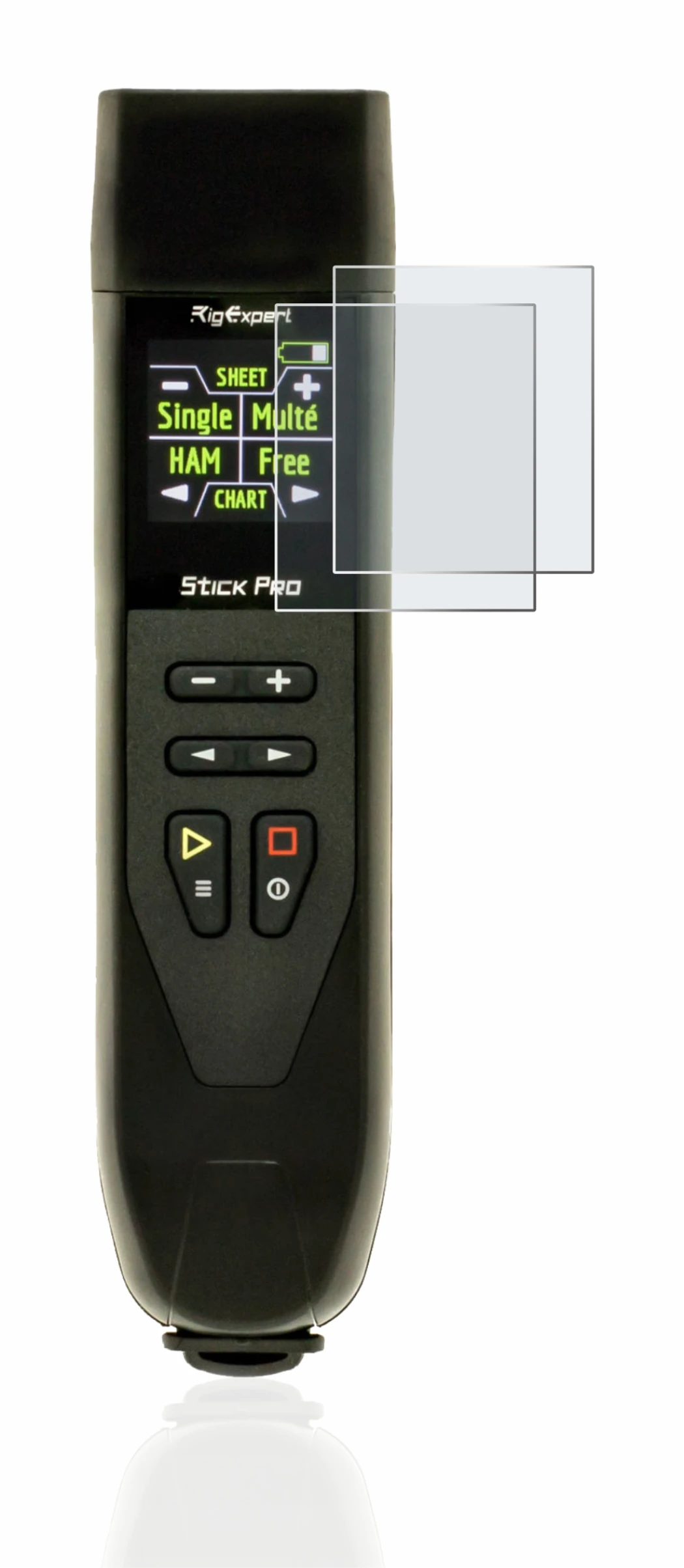 Image of the device RigExpert Stick Pro with a wide variety of screen protectors.