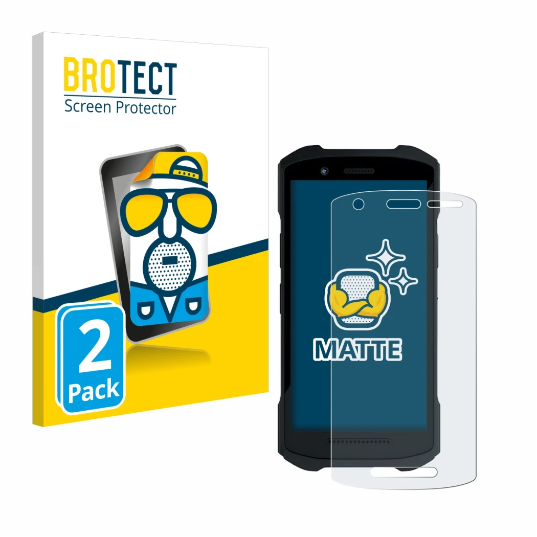 Front side of a product packaging with the brand logo BROTECT. Next to it is the device Zebra TC26 shown with the correspondin