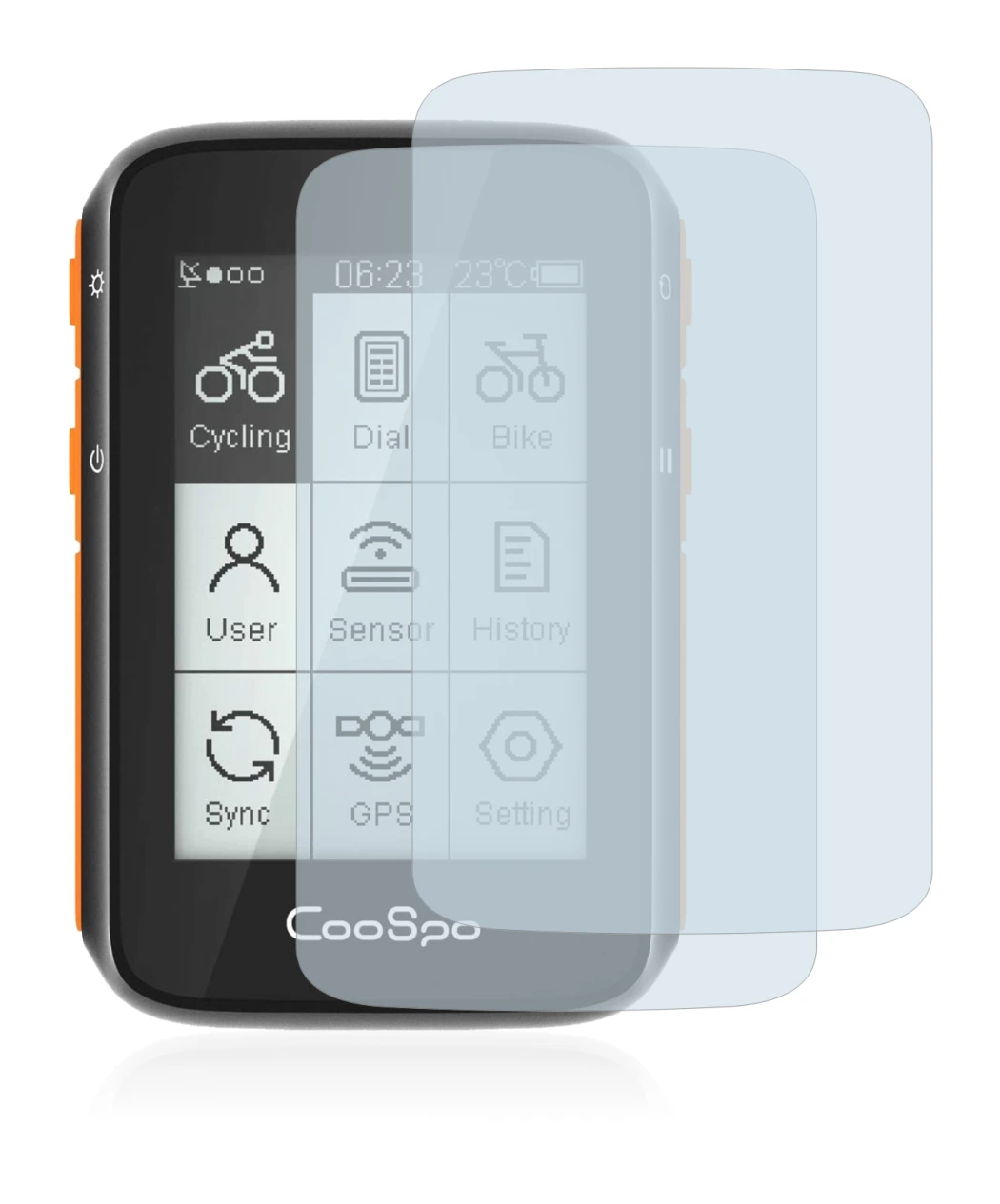 Image of the device CooSpo BC200 with a wide variety of screen protectors.
