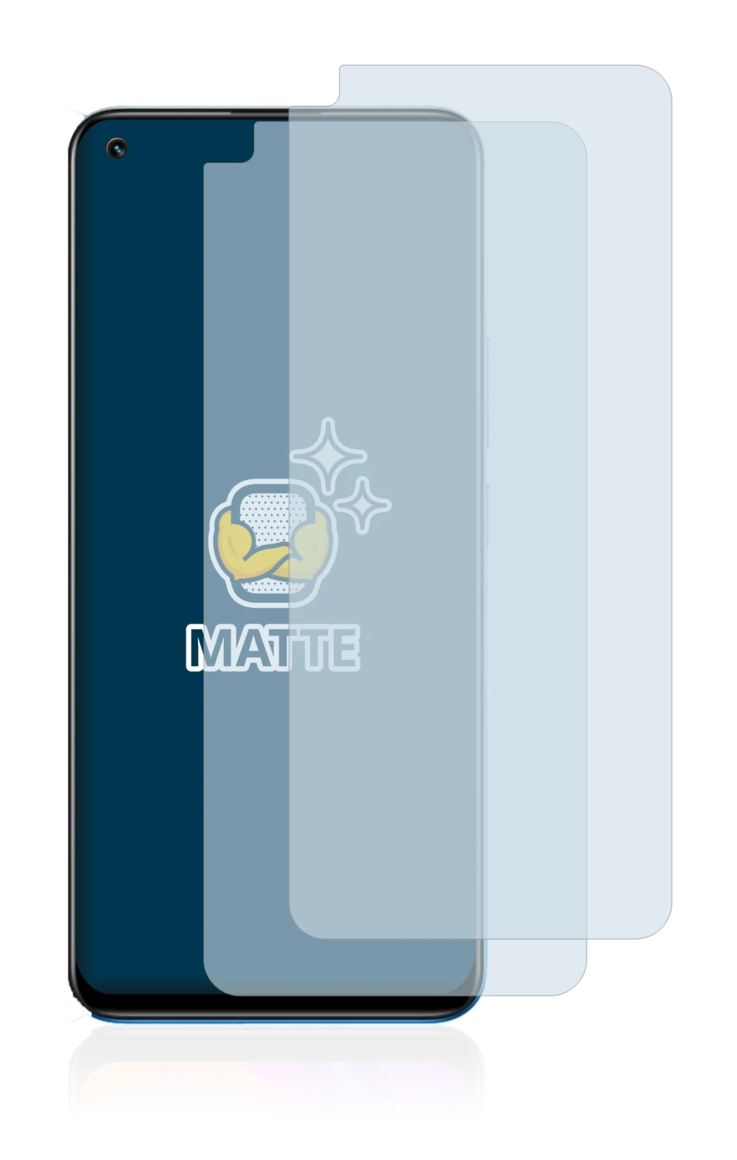 Image of the device realme 8 with a wide variety of screen protectors.