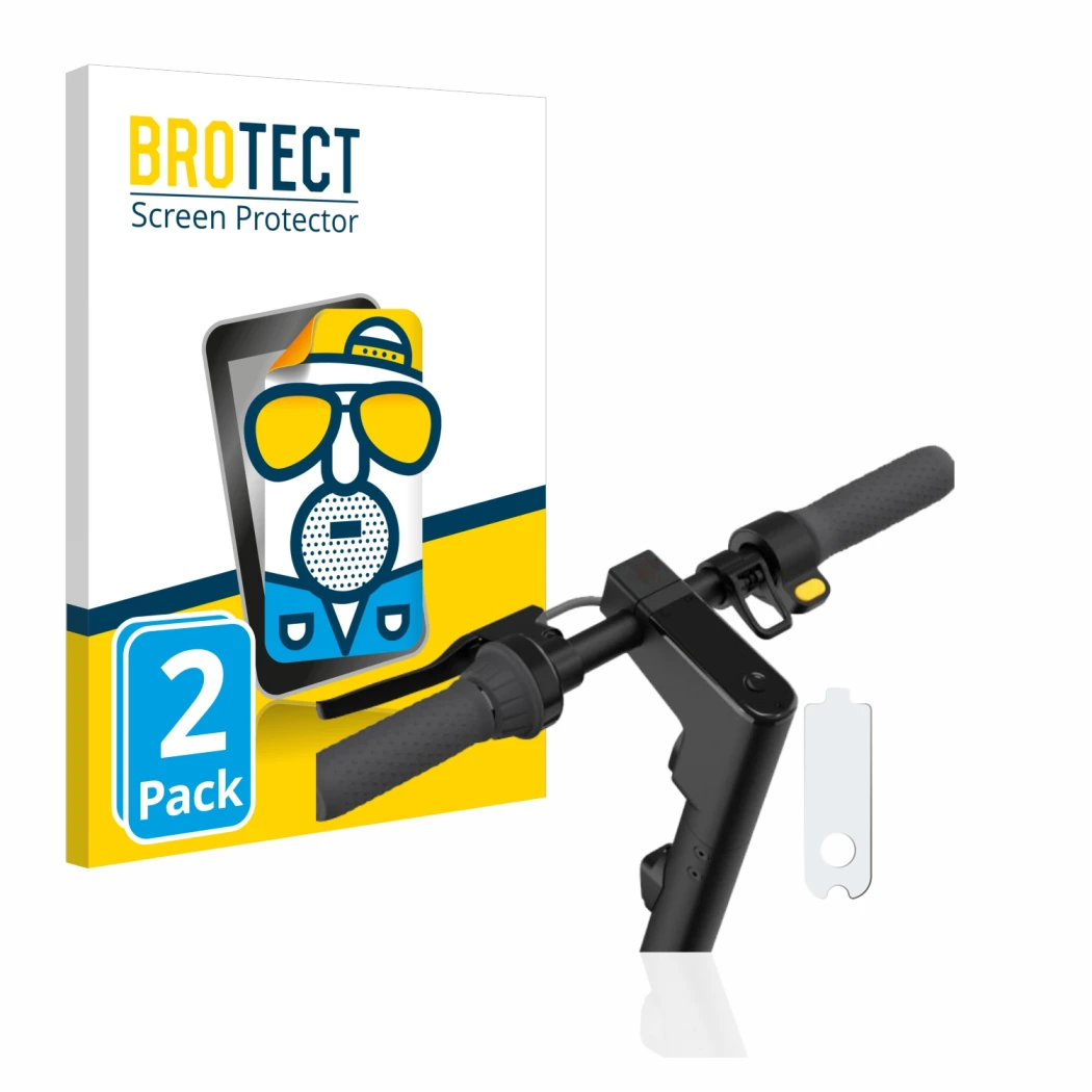 Front side of a product packaging with the brand logo BROTECT. Next to it is the device Segway Ninebot KickScooter MAX G30D II