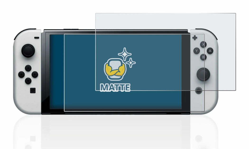 Image of the device Nintendo Switch OLED-Modell with a wide variety of screen protectors.