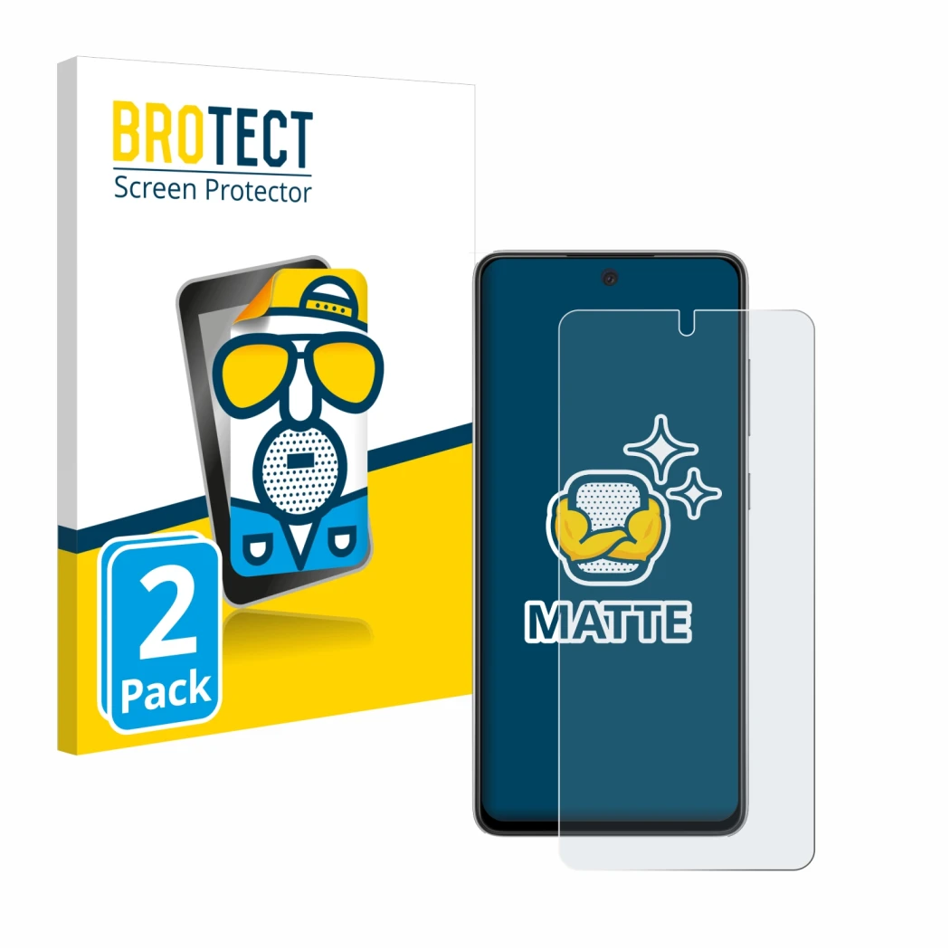 Front side of a product packaging with the brand logo BROTECT. Next to it is the device Samsung Galaxy A52s 5G shown with the 