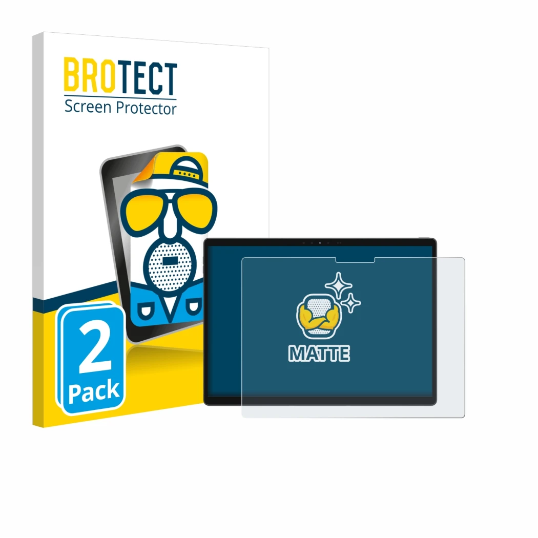 Front side of a product packaging with the brand logo BROTECT. Next to it is the device Dell Latitude 7320 Detachable shown wi