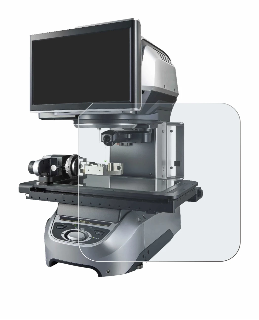 Image of the device Keyence IM-8020 Glass plate with a wide variety of screen protectors.