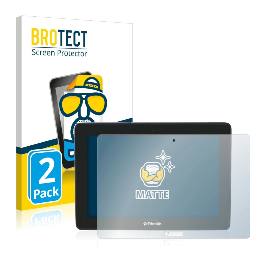 Front side of a product packaging with the brand logo BROTECT. Next to it is the device Trimble GFX-750 shown with the corresp