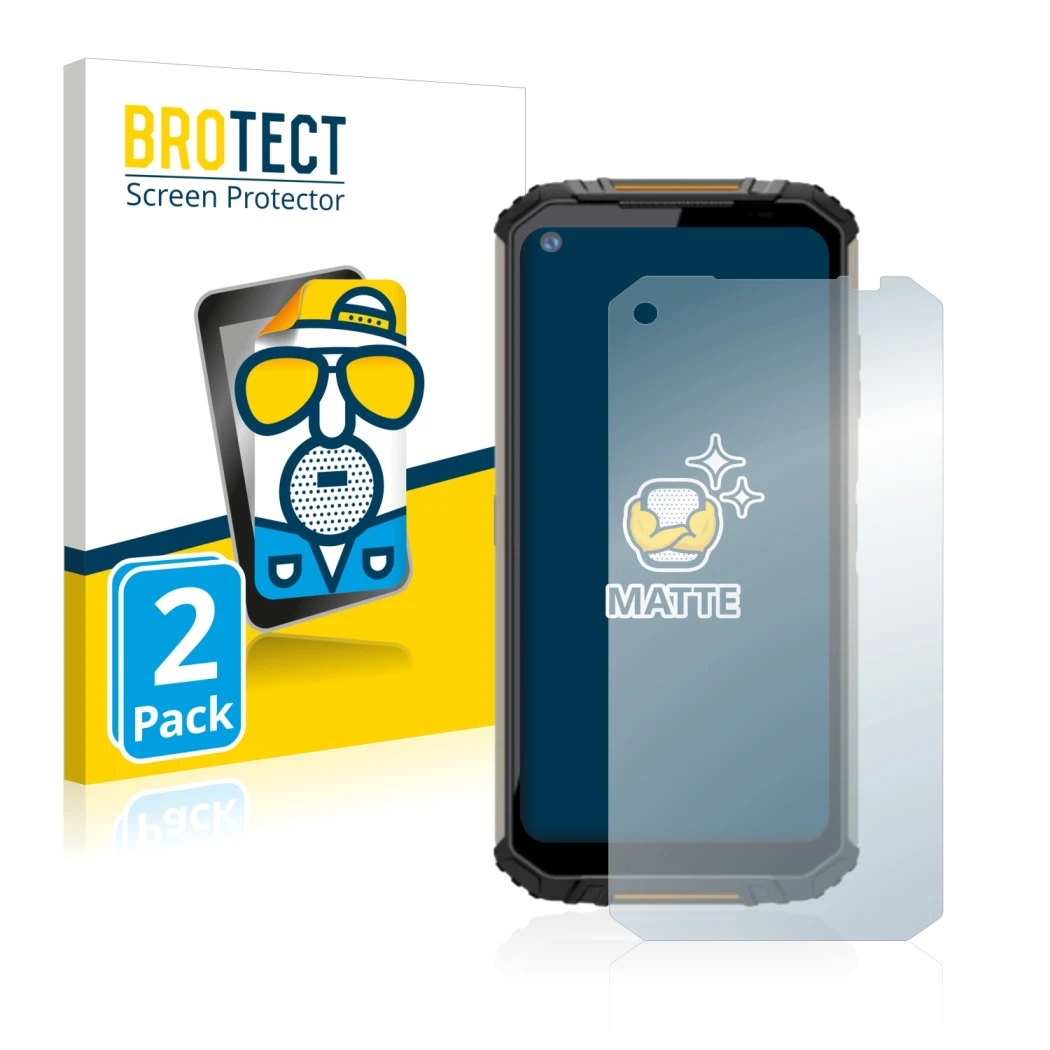 Front side of a product packaging with the brand logo BROTECT. Next to it is the device Oukitel WP16 shown with the correspond