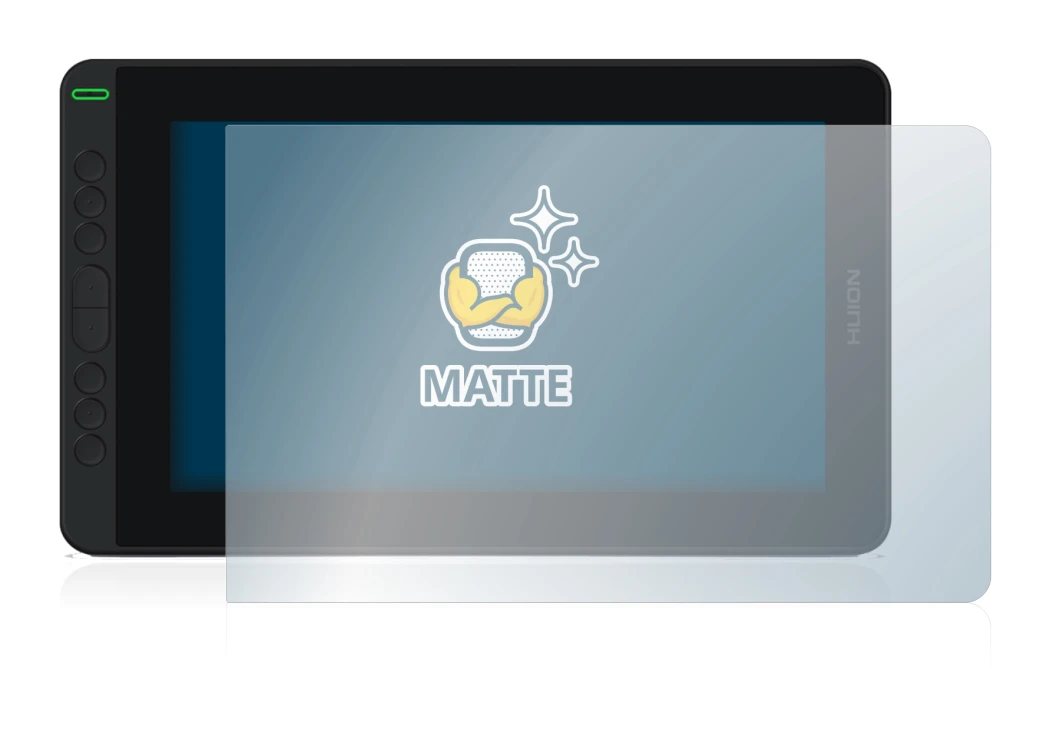 Image of the device Huion Kamvas 12 with a wide variety of screen protectors.