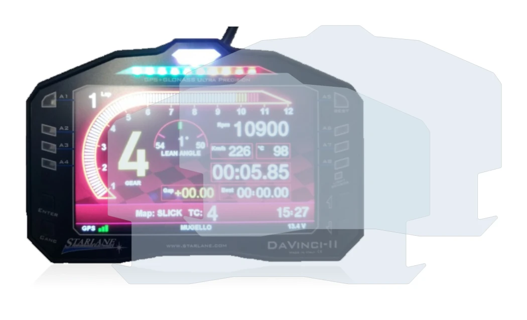 Image of the device Starlane DaVinci-II S with a wide variety of screen protectors.