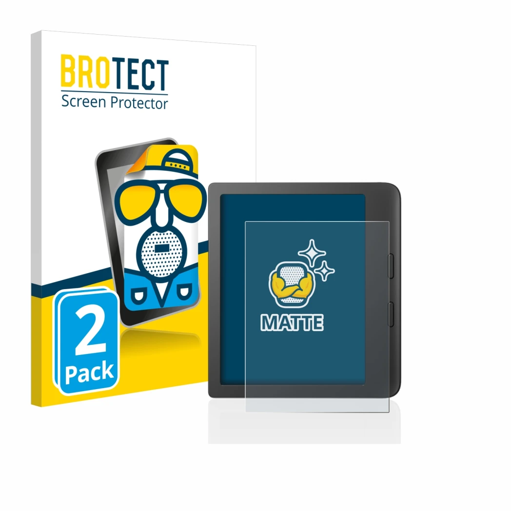 Front side of a product packaging with the brand logo BROTECT. Next to it is the device Tolino Vision 6 shown with the corresp