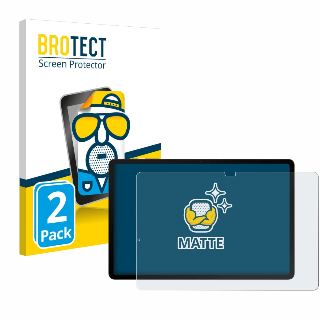 Front side of a product packaging with the brand logo BROTECT. Next to it is the device Samsung Galaxy Tab S8 Plus WiFi shown
