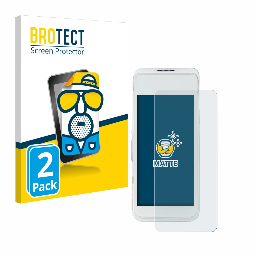 Front side of a product packaging with the brand logo BROTECT. Next to it is the device Pax A920 Pro shown with the correspond