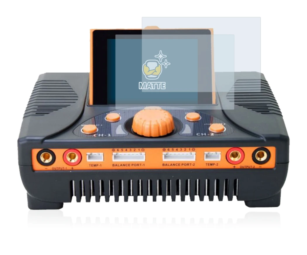 Image of the device Junsi iCharger 406 Duo with a wide variety of screen protectors.