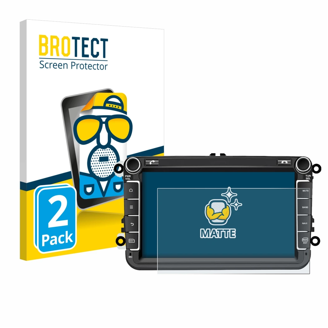 Front side of a product packaging with the brand logo BROTECT. Next to it is the device M.I.C. AV8V7-Lite shown with the corre