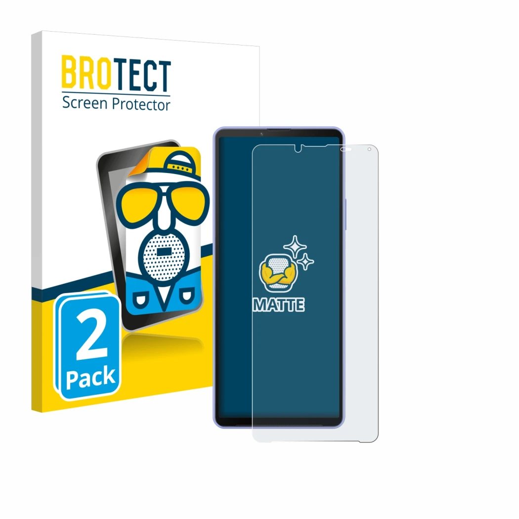 Front side of a product packaging with the brand logo BROTECT. Next to it is the device Sony Xperia 10 IV shown with the corre