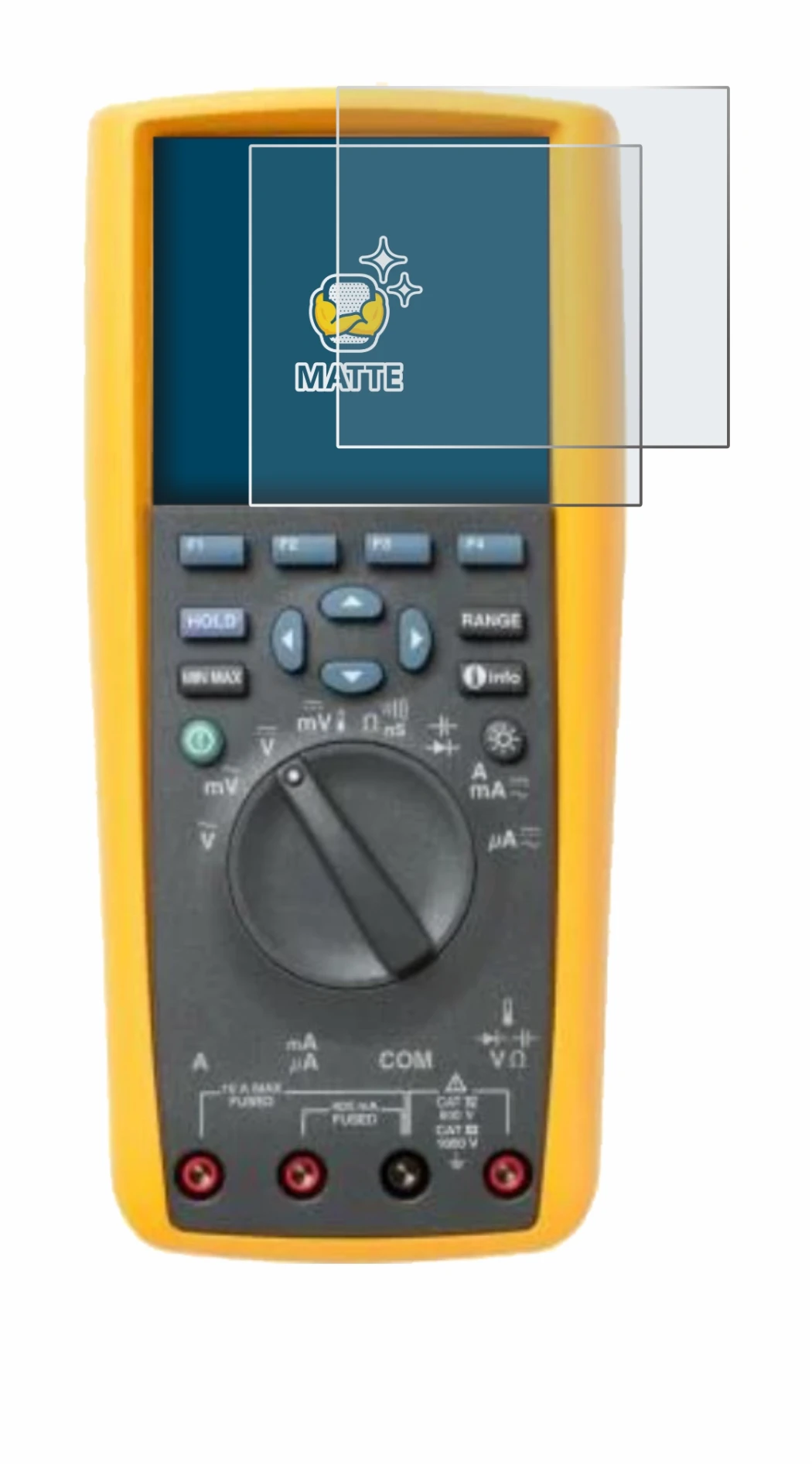 Image of the device Fluke 287 with a wide variety of screen protectors.