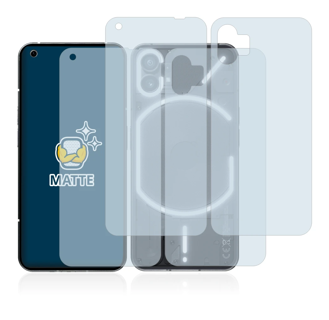 Image of the device Nothing Phone (1) (Front+Back) with a wide variety of screen protectors.