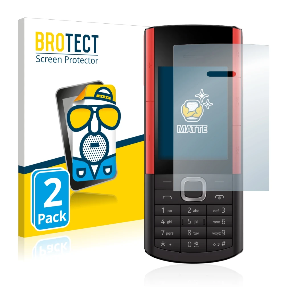 Front side of a product packaging with the brand logo BROTECT. Next to it is the device Nokia 5710 XA shown with the correspon
