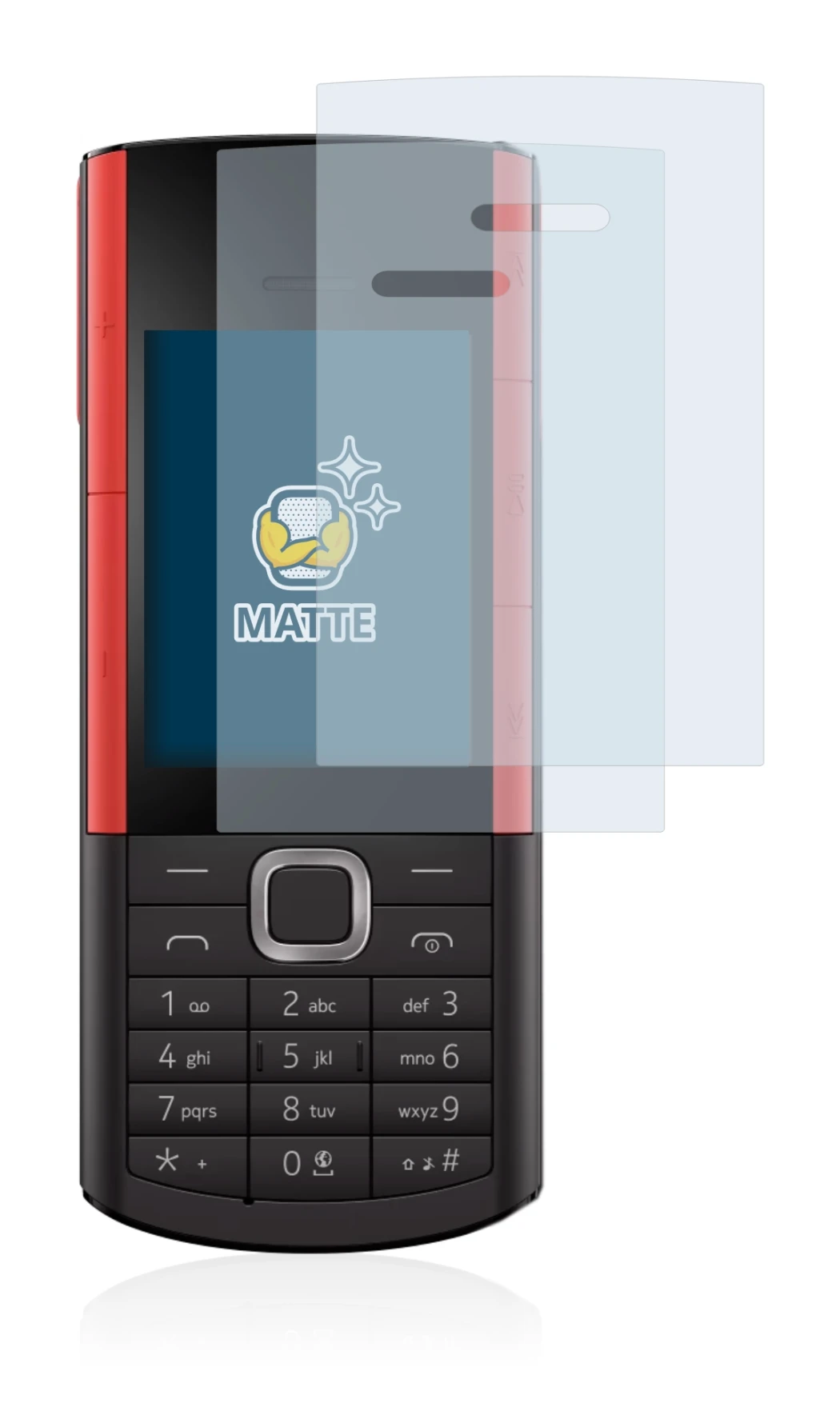 Image of the device Nokia 5710 XA with a wide variety of screen protectors.