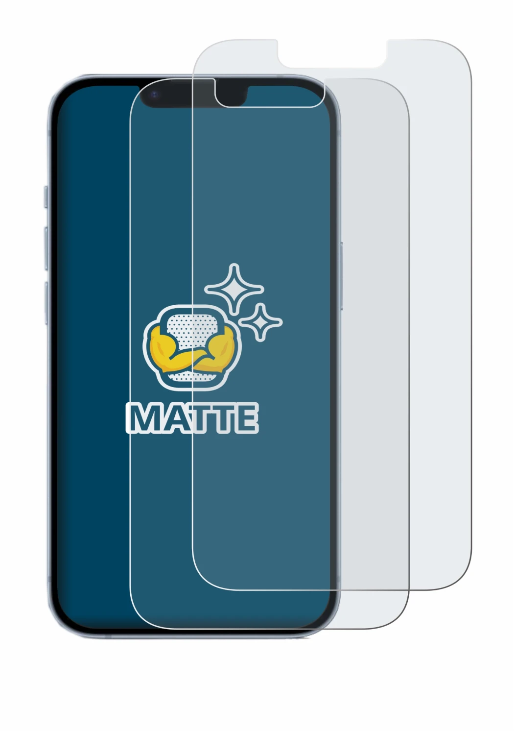 Image of the device Apple iPhone 14 with a wide variety of screen protectors.