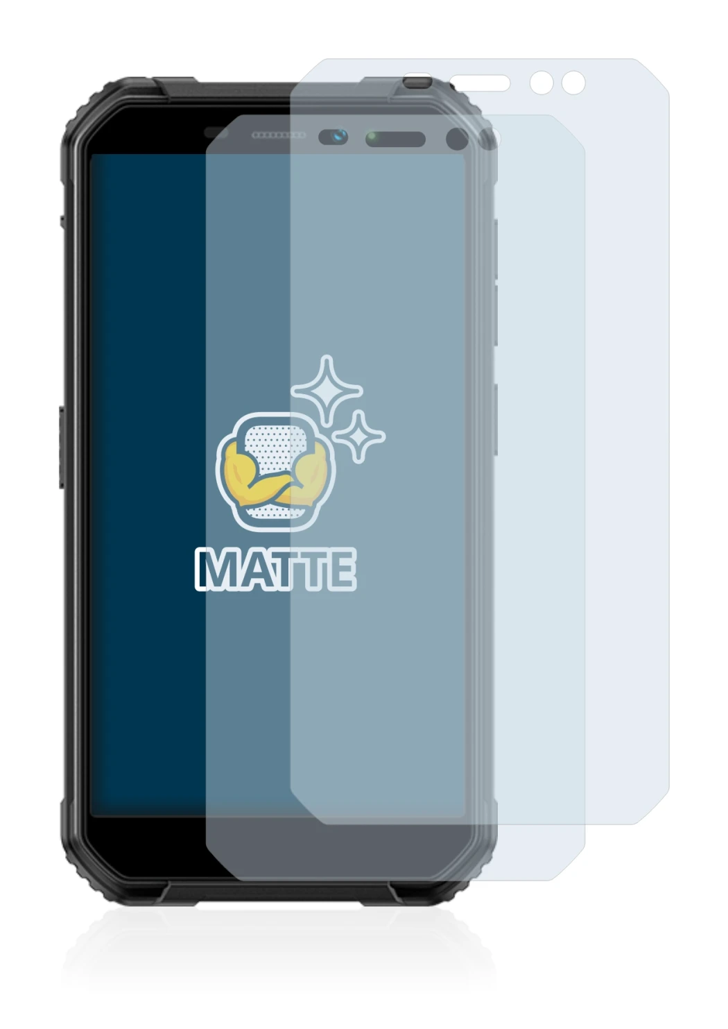 Image of the device Ulefone Armor X6 Pro with a wide variety of screen protectors.