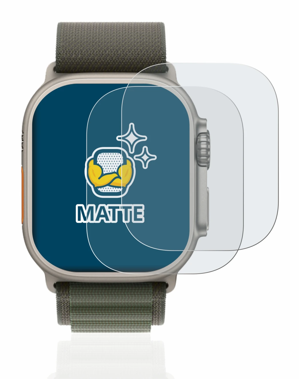 Image of the device Apple Watch Ultra (49 mm) with a wide variety of screen protectors.