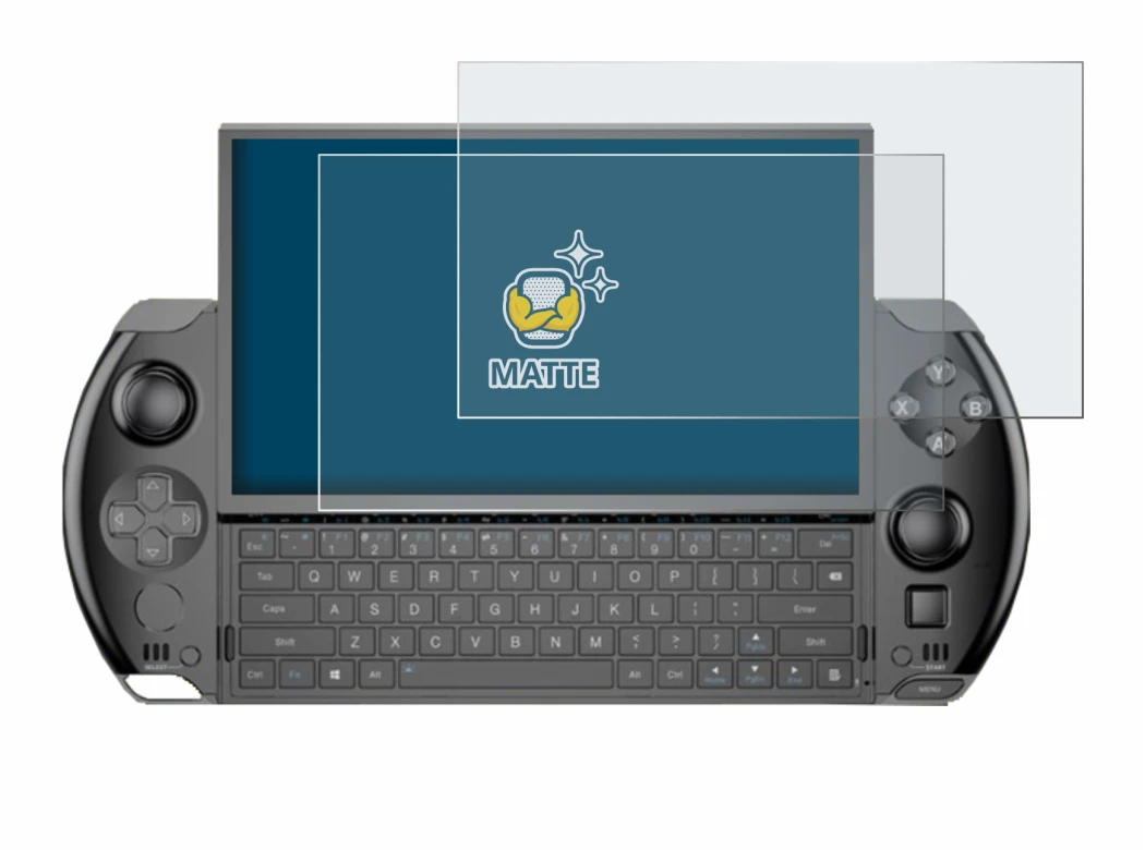 Image of the device GPD Win 4 with a wide variety of screen protectors.