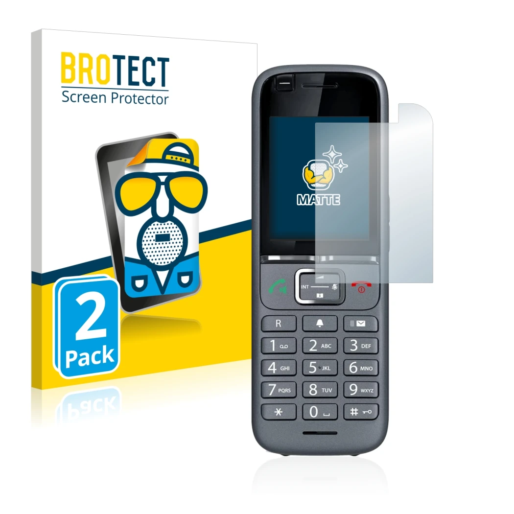 Front side of a product packaging with the brand logo BROTECT. Next to it is the device Gigaset S700H PRO shown with the corre