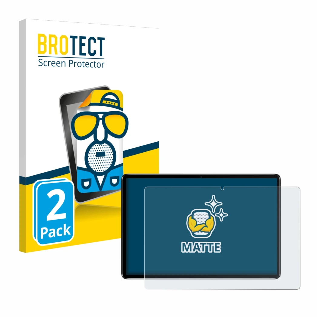 Front side of a product packaging with the brand logo BROTECT. Next to it is the device Blackview Oscal Pad 10 shown with the 