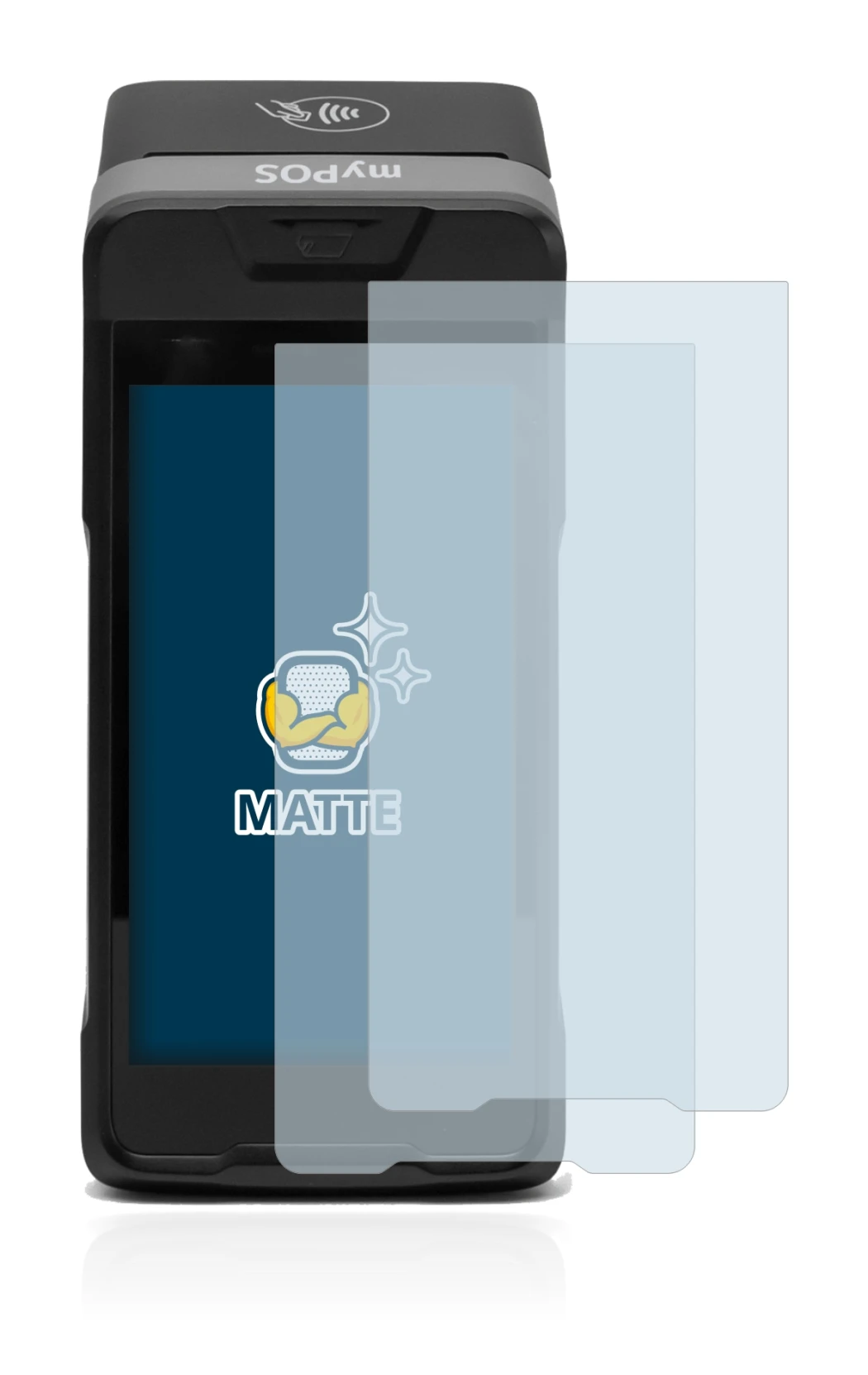 Image of the device myPOS Carbon with a wide variety of screen protectors.