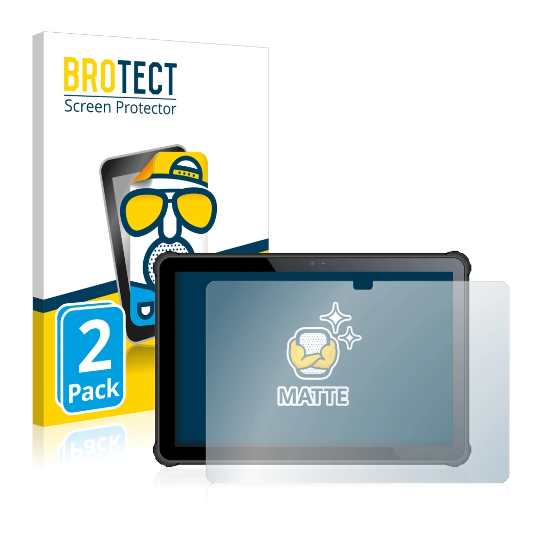 Front side of a product packaging with the brand logo BROTECT. Next to it is the device Oukitel RT2 shown with the correspondi