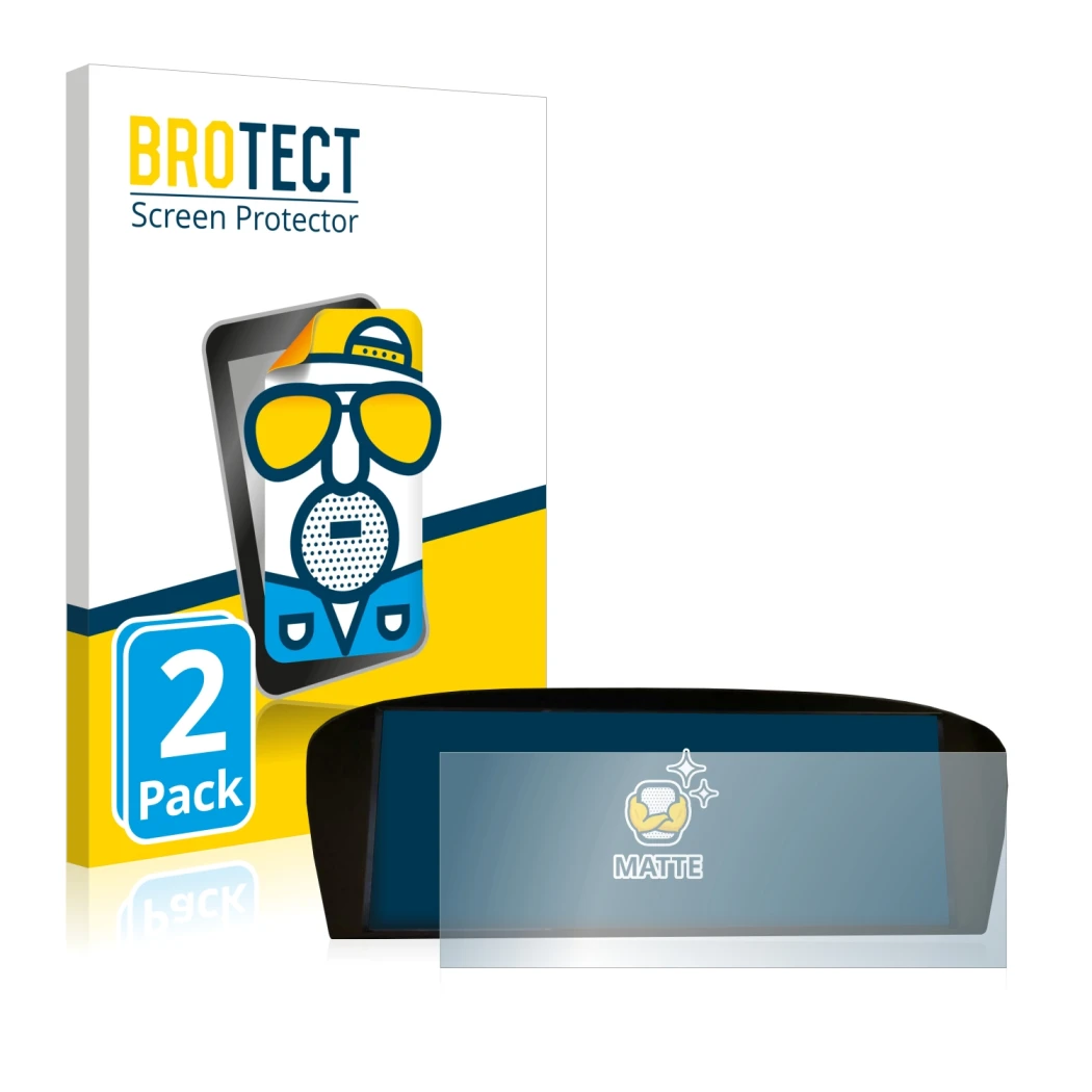 Front side of a product packaging with the brand logo BROTECT. Next to it is the device BMW E91 320d CiC Professional shown wi