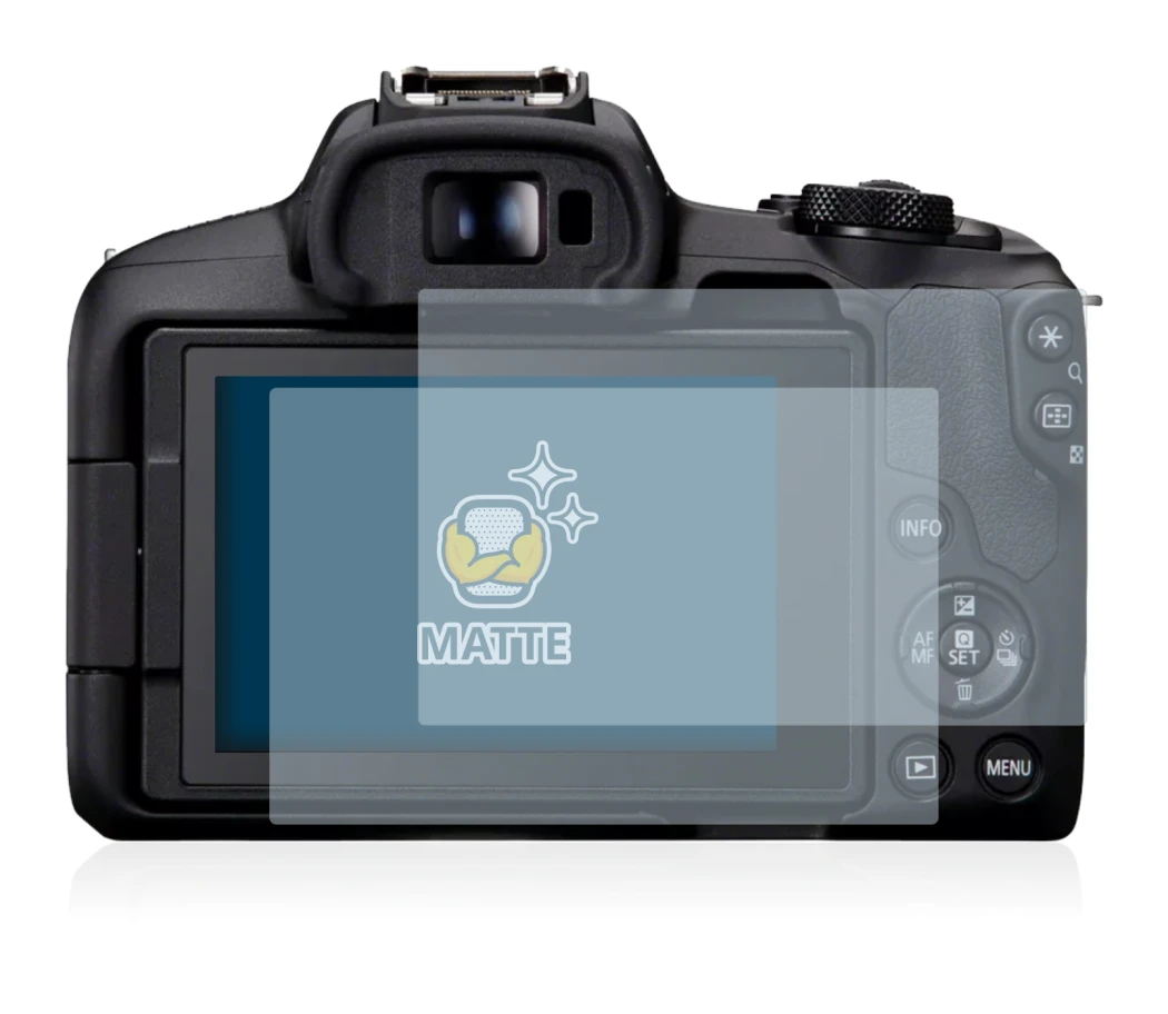 Image of the device Canon EOS R50 with a wide variety of screen protectors.