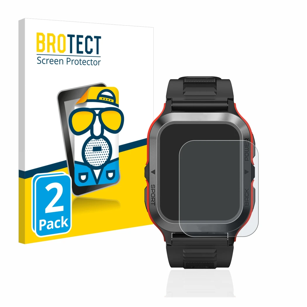 Front side of a product packaging with the brand logo BROTECT. Next to it is the device Kospet Tank M2 shown with the correspo