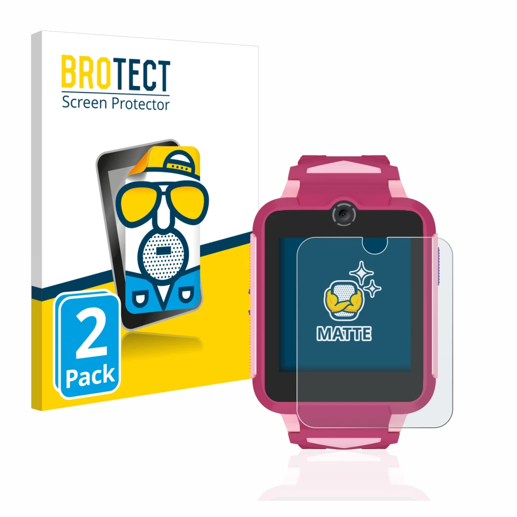 Front side of a product packaging with the brand logo BROTECT. Next to it is the device TCL Movetime Family Watch MT42X shown