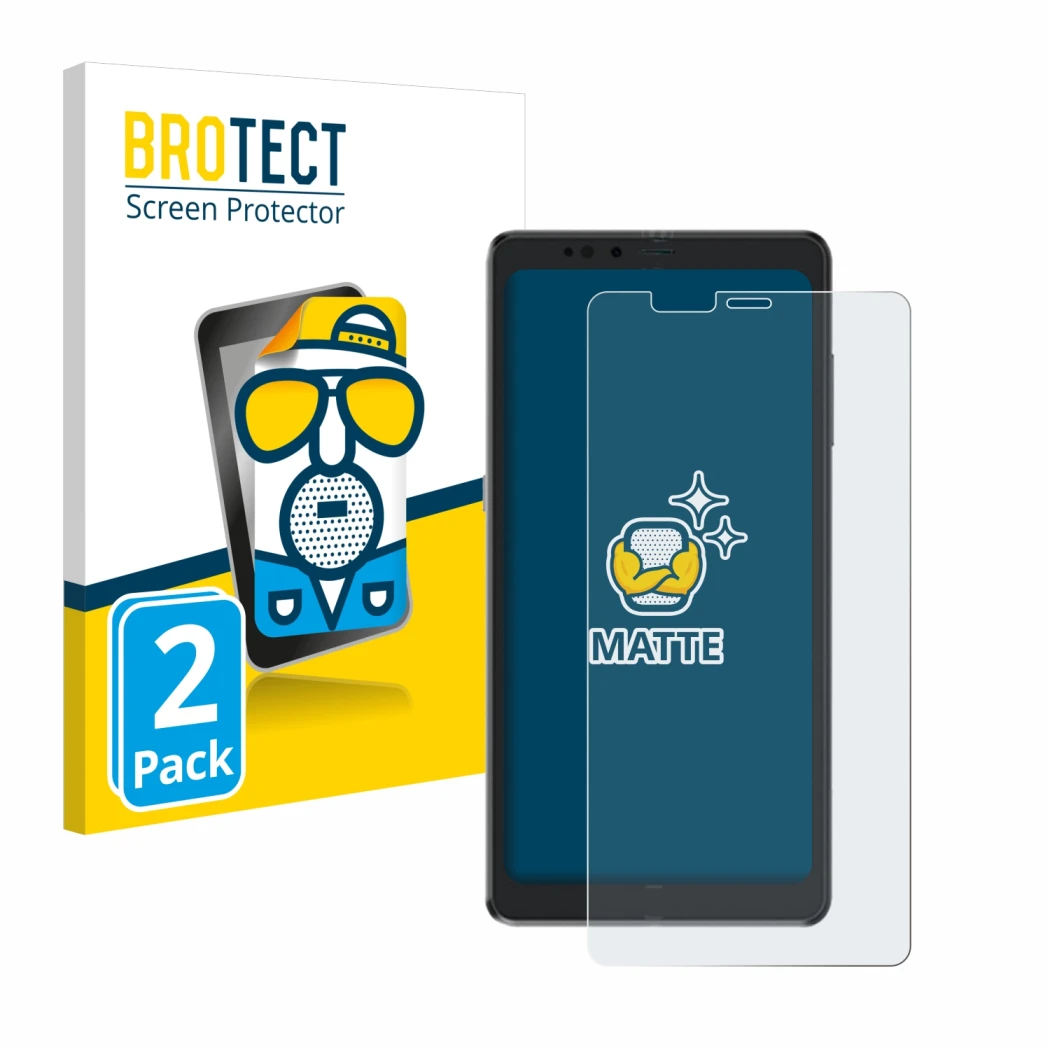 Front side of a product packaging with the brand logo BROTECT. Next to it is the device Hisense A9 shown with the correspondin