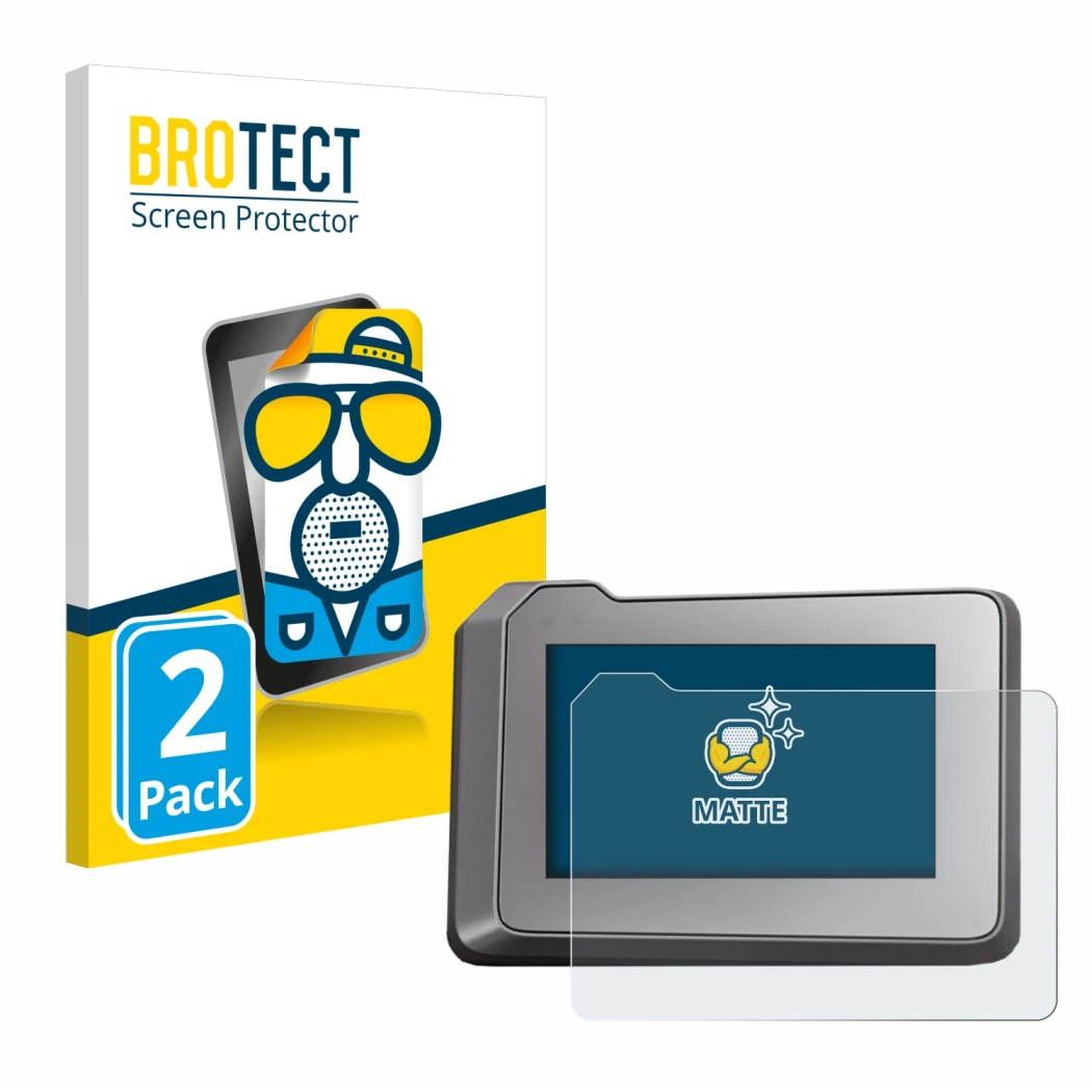 Front side of a product packaging with the brand logo BROTECT. Next to it is the device KTM 1290 Super Duke R 2022 TFT-Display