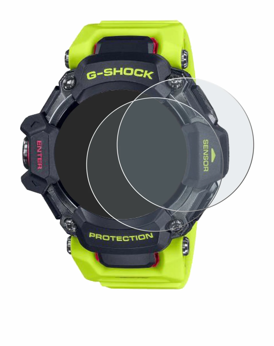 Image of the device Casio G-Shock GBD-H2000 with a wide variety of screen protectors.