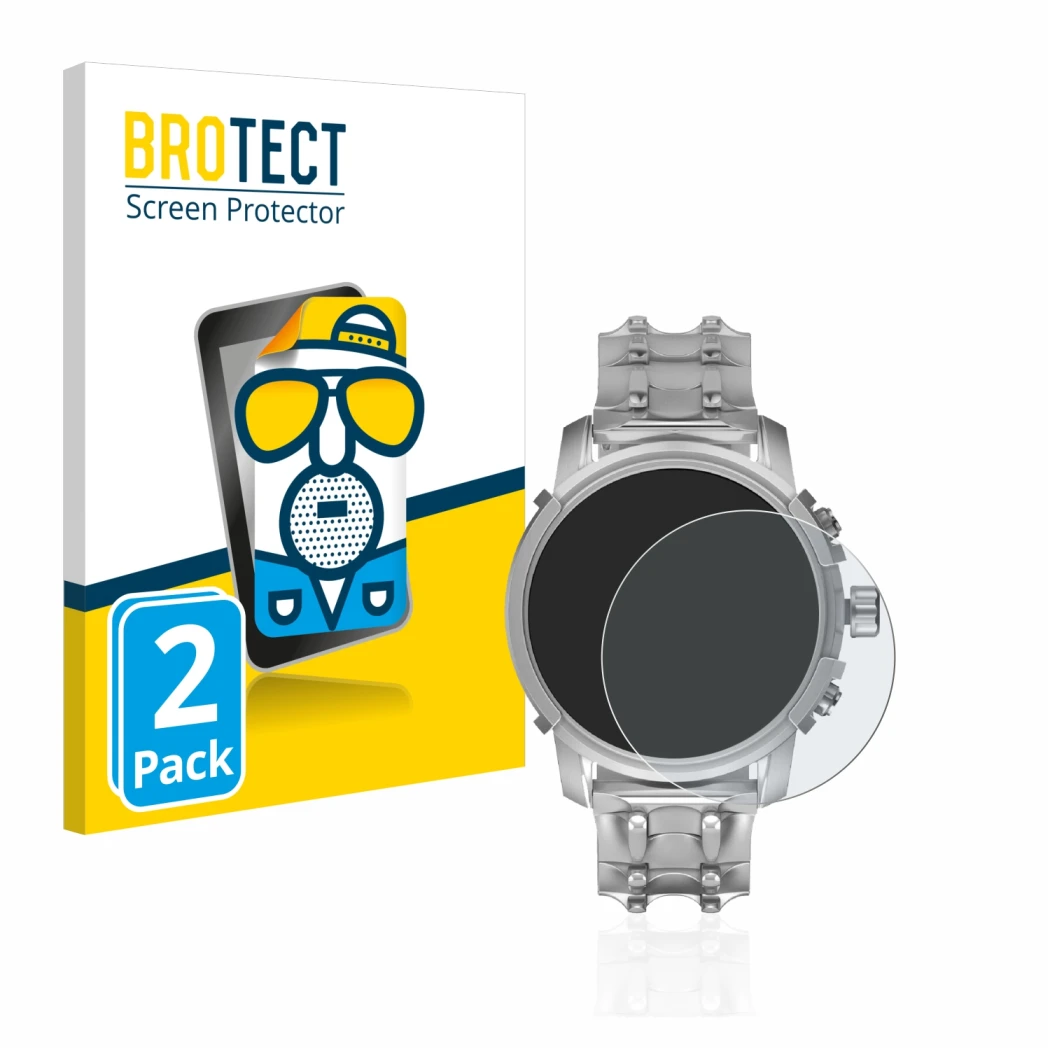 Front side of a product packaging with the brand logo BROTECT. Next to it is the device Diesel Griffed (45,5 mm) shown with th