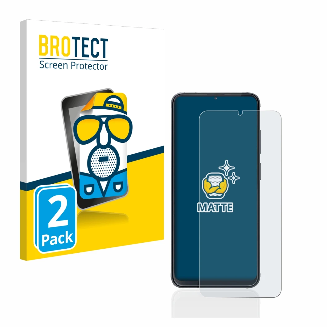 Front side of a product packaging with the brand logo BROTECT. Next to it is the device Cubot X70 shown with the corresponding