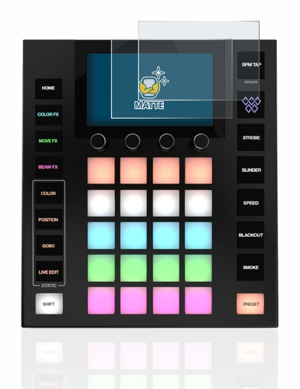 Image of the device Wolfmix W1 with a wide variety of screen protectors.