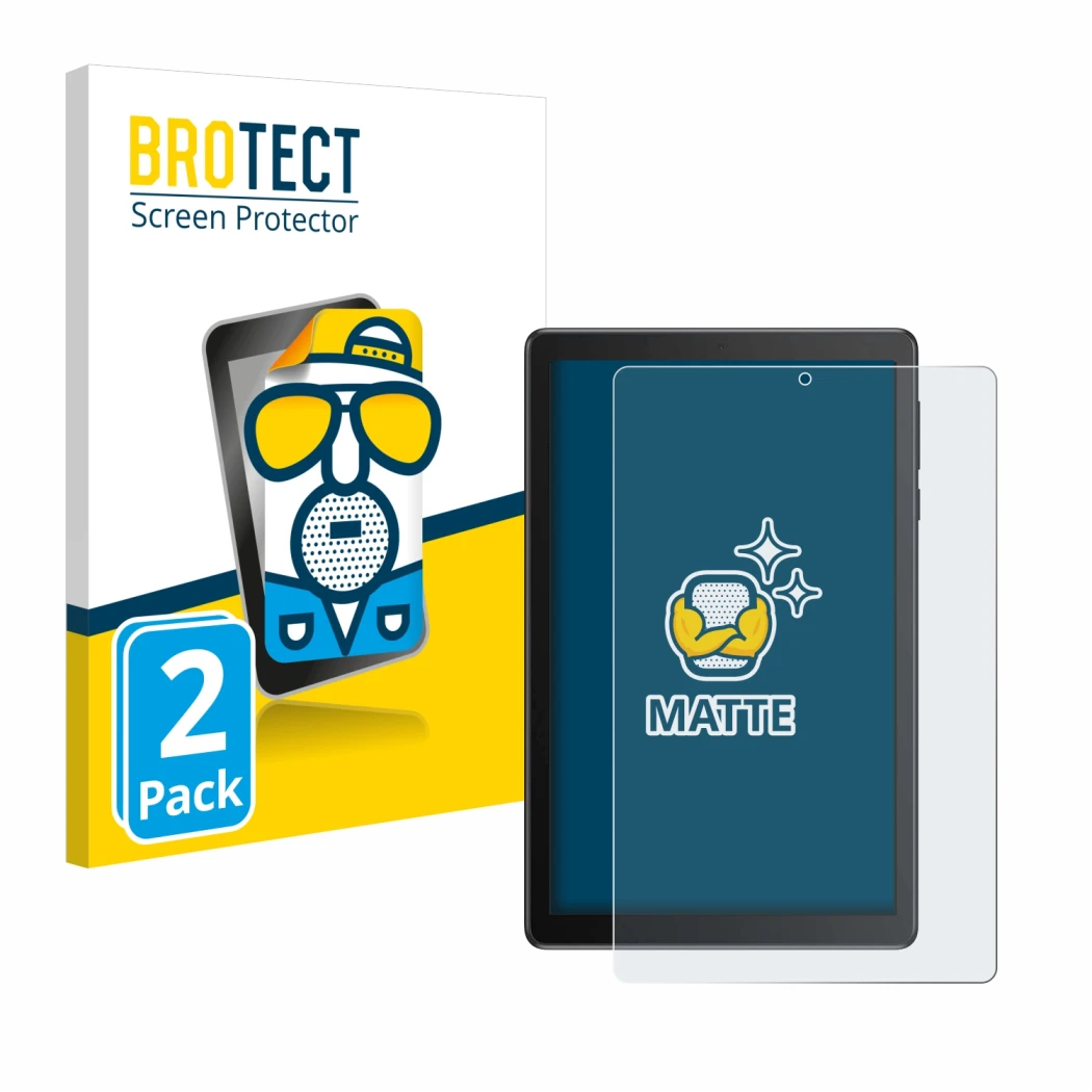 Front side of a product packaging with the brand logo BROTECT. Next to it is the device TCL Tab 8V shown with the correspondin